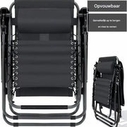 Opvouwbare stoel verstelbare stalen gaas - Zero Gravity lounge stoel - Fauteuils met kussens en bekerhouder - Zwart - 2 Stuks