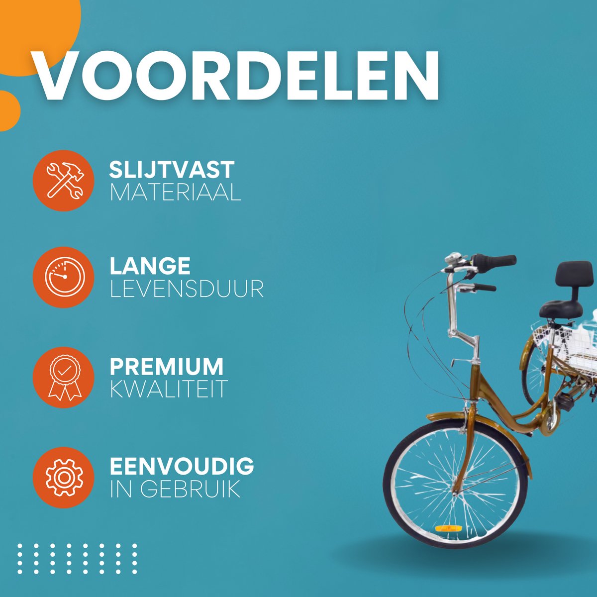 Driewieler voor volwassenen - 6 versnellingen - Fiets voor senioren - 24 Inch - Met mand - Voorrem - Goud