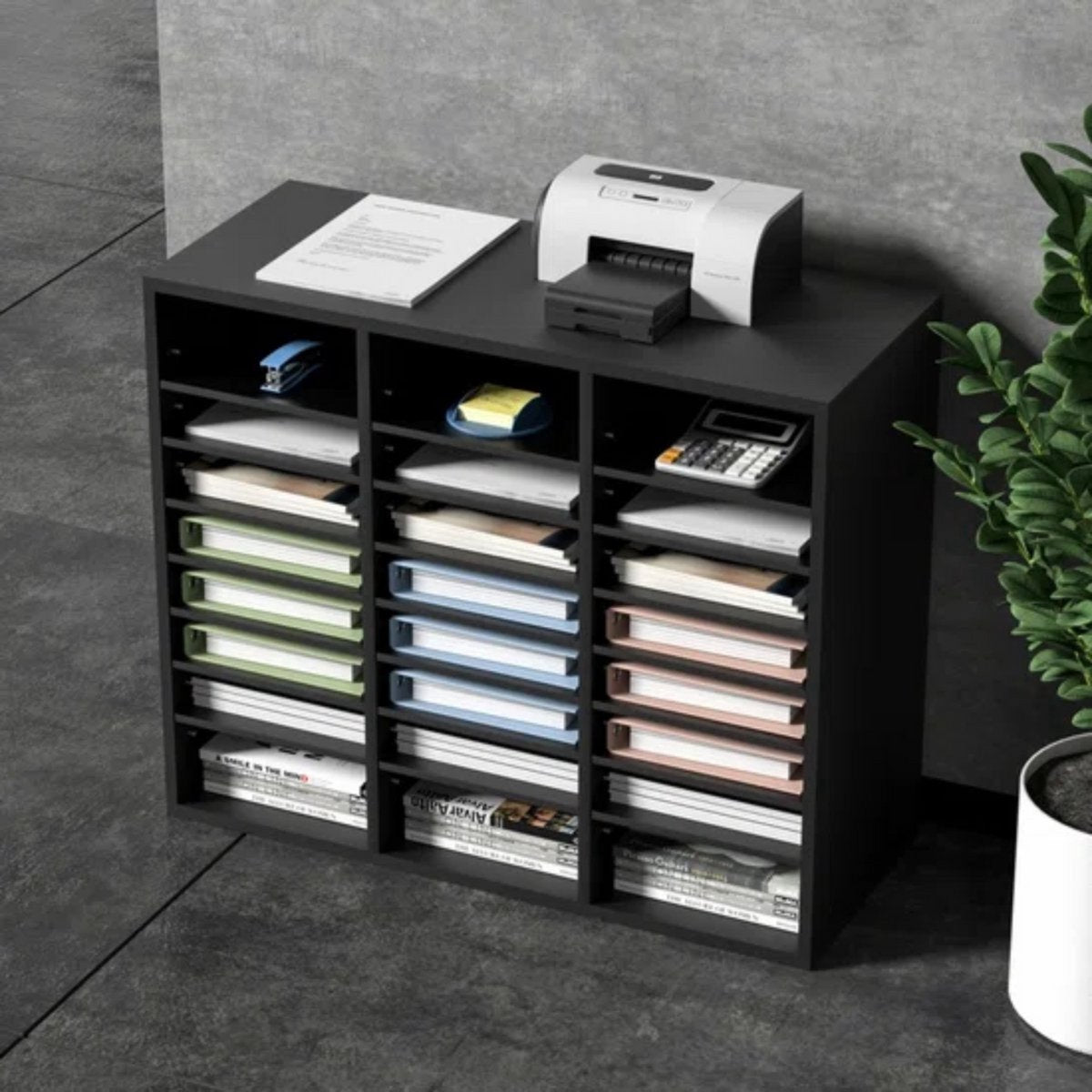Bureau Organizer - Brievensorteerder - 99x30x68 cm - A4 Papier - 3 x 8 Vakken - Zwart