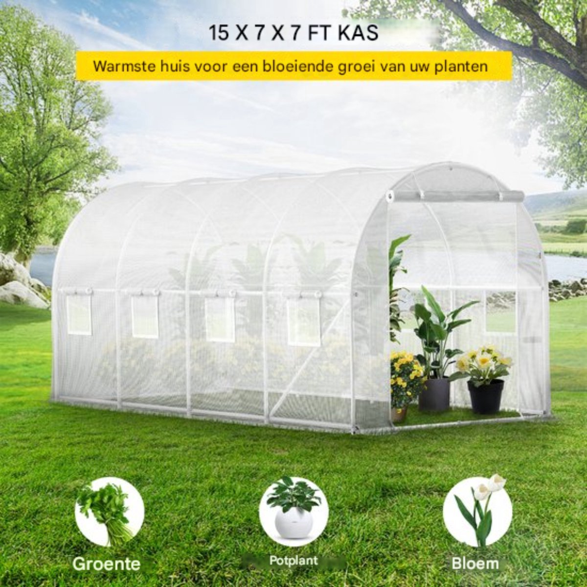 Professionele Kas - Moestuin - Waterdicht - Wit - Walk in - 215 Cm Hoog - Met ramen