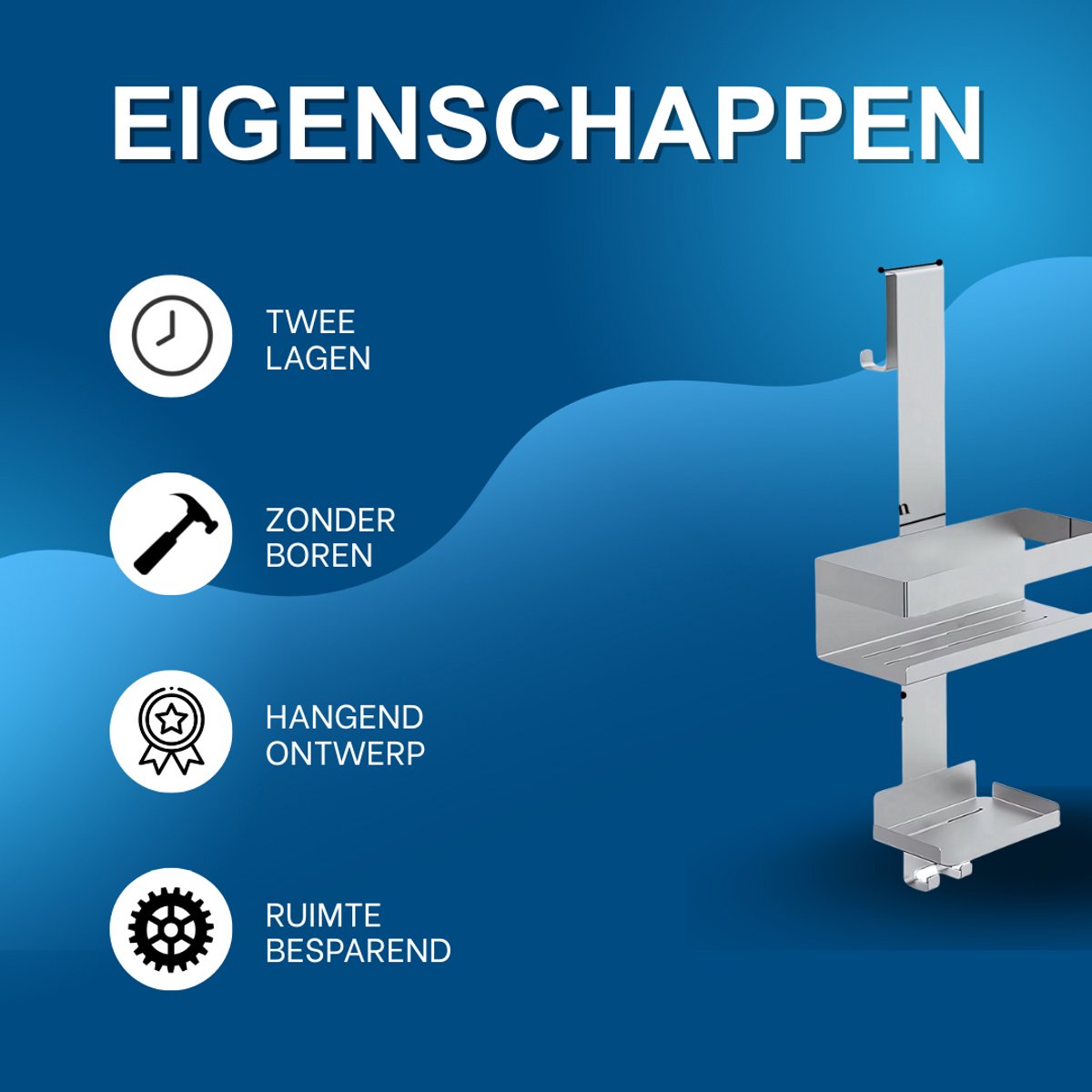 Luxe douchrek - Badkameropbergrek - Zonder boren - Shampoo - Hnagend - 2-Laags - Zilver