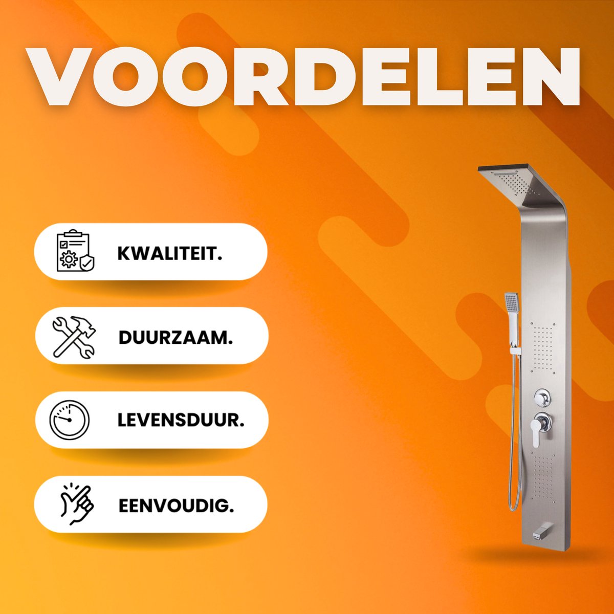 Luxe douchepaneel - Regendouche 5 in 1 - Met thermostaatkraan - RVS - Regenval & Massagestralen - Wandmontage