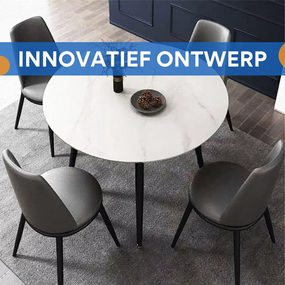 Ronde Eettafel Marmer - Eetkamertafel - Voor Eetkamer of restaurant - 80 cm - 4 personen - Grijs