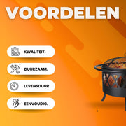 Vuurkorf met grillrooster - Tuinbarbecue - Vuurschaal - Terrashaard - Rookbarbecue - Voor Buiten BBQ - Voor tuin, terras en winterverwarming - Retro tuinhaard inclusief poker- en houtskoolrooster - Vuurplaats met vonkbescherming - Ø81 cm