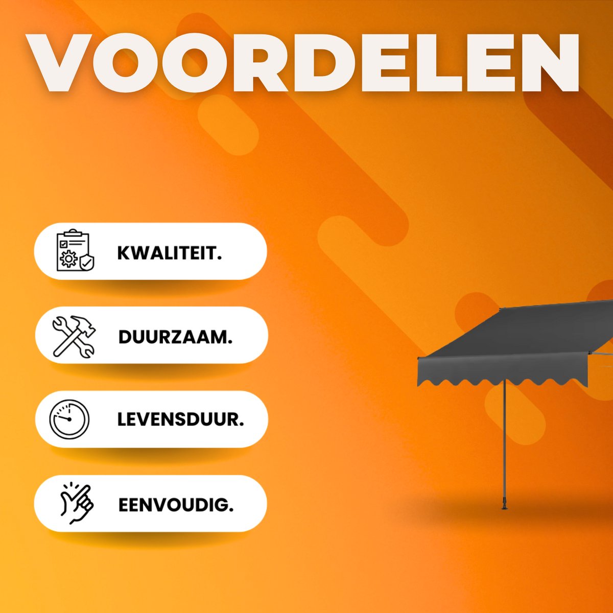 Handmatige Intrekbare Luifel - Zonneluifel - Niet-Schroef Buitenpatio Zonnescherm voor Terrasdeur en Raam - In Hoogte Verstelbaar Zonnescherm voor Onder Dak - 300 x 120 cm
