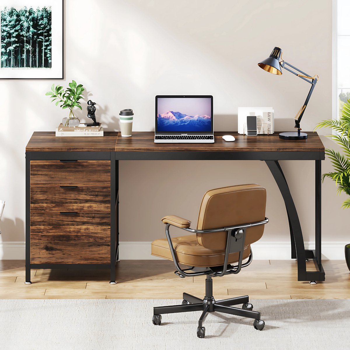 Computerbureau Luvia - Met 3 lades - 150cm - Bruin - Bureau - Voor thuis of werk en meer