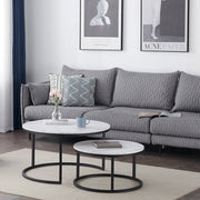 Happyment Luxe Salontafel wit - Marmour look - Set van 2 - Landelijk - Woonkamer - Zwart frame - Rond - 60 en 40cm