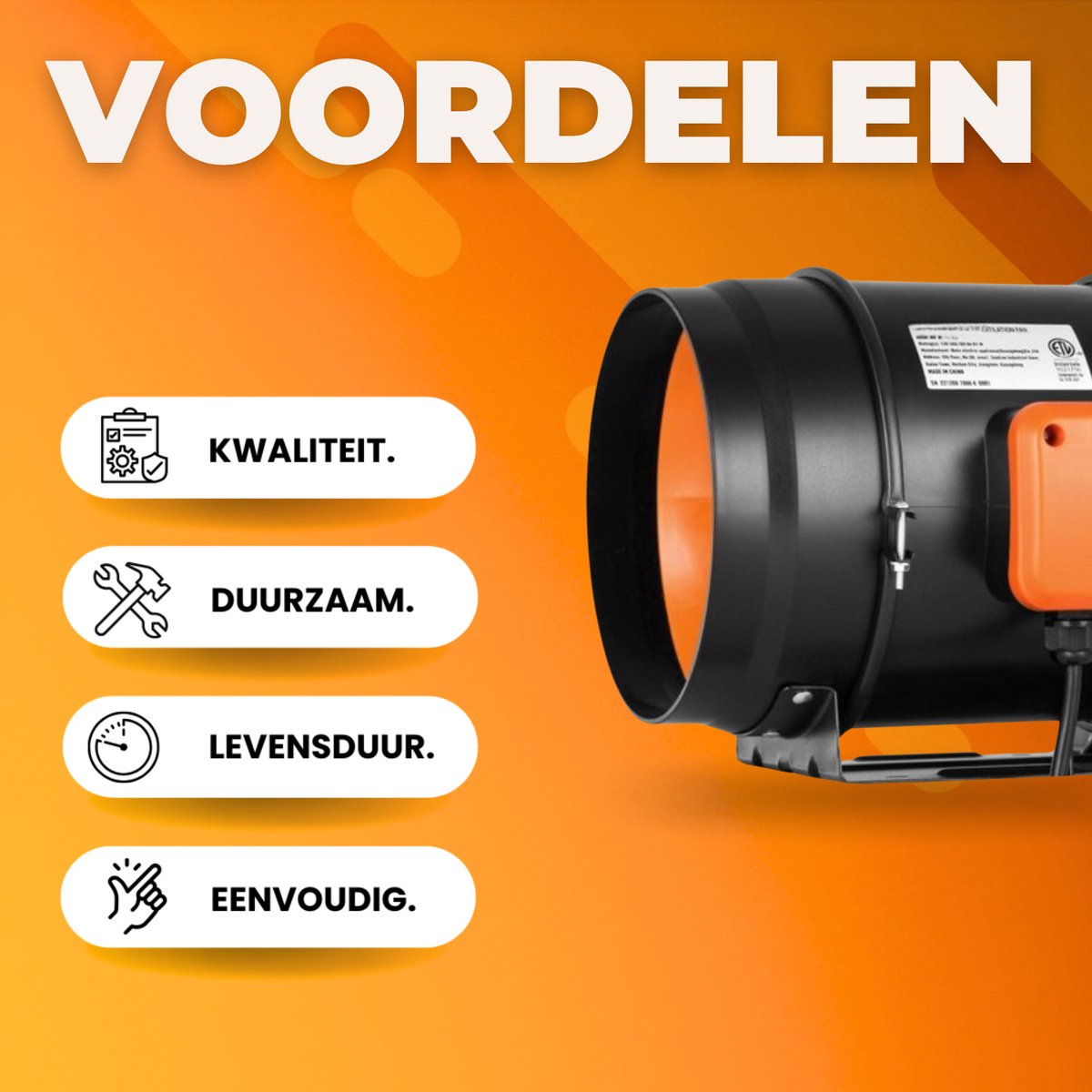 Buisventilator deluxe - Afzuigventilator - Kanaalventilator - Tempratuursensor - Rookafzuigkanaalventilator - Inline venitlator - 68W