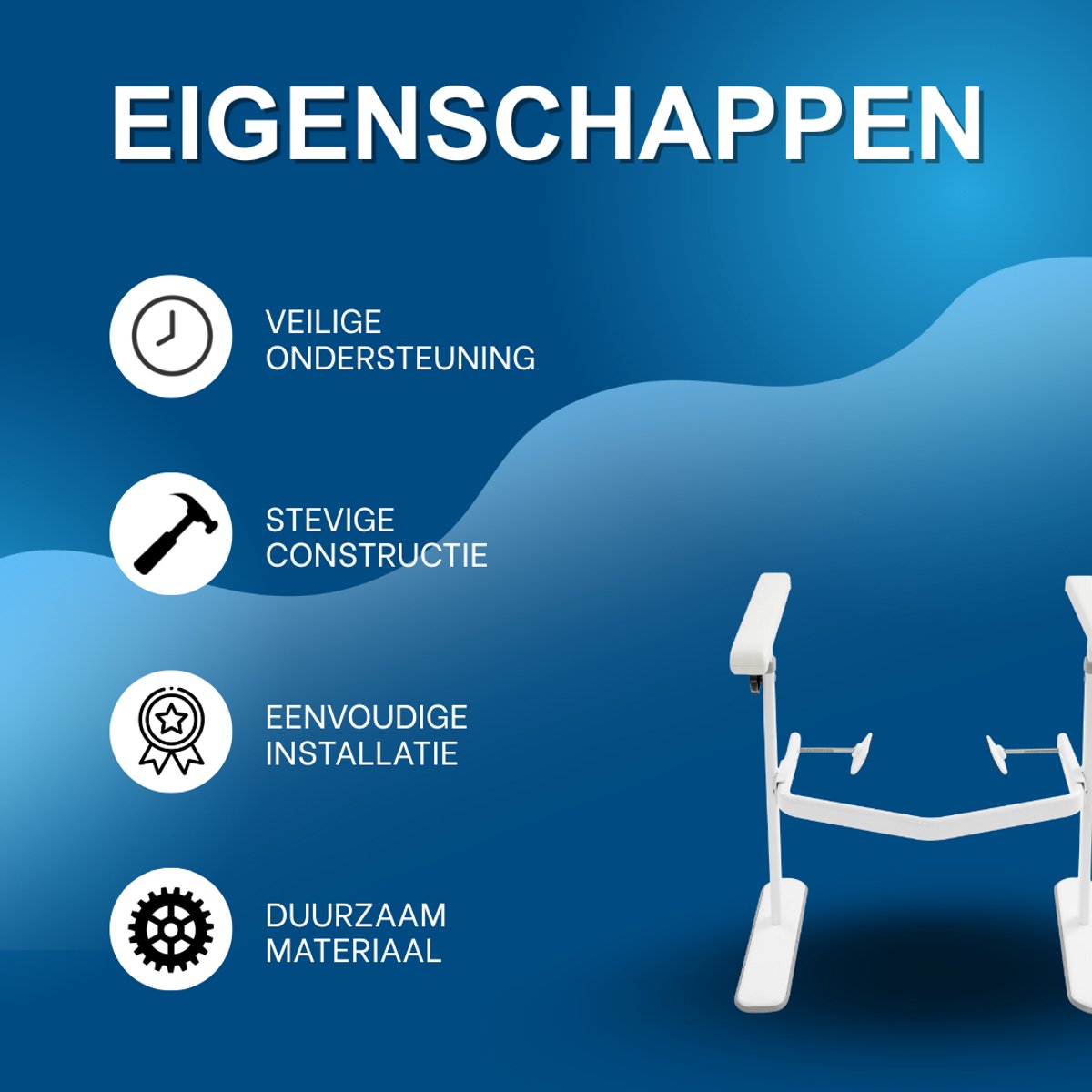 Toiletveiligheidsbeugel - Voor Badkamer en Toilet - Stevige Handgreep voor Extra Ondersteuning - Wit Metaal