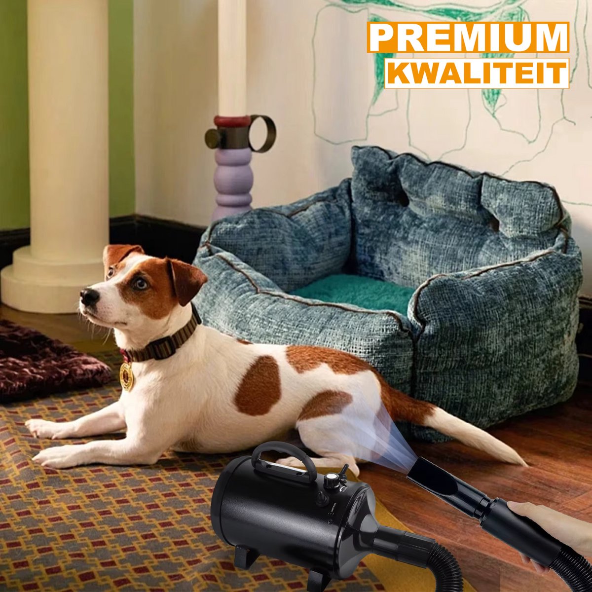 Professionele Haardroger 2800W - Voor Hond & Kat - Krachtige Bontblazer - Variabele Snelheid - 3 Nozzles - Sneldrogend