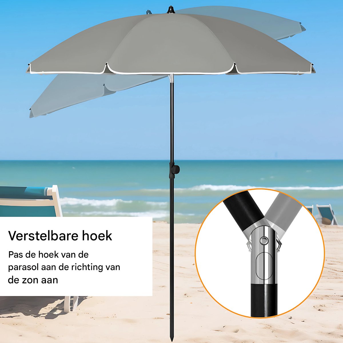 Ronde Parasol - Voor Balkon, Strand of Tuin - Verstelbaar & 45° Kantelbaar - UV-Resistent & Waterdicht - Dark Grey 155cm