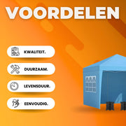 Partytent met zijwanden - 300x300cm - Feesttent - Opvouwbaar - Blauw - Easy up - Paviljoen - Waterdicht weerbestendig - In hoogte verstelbaar