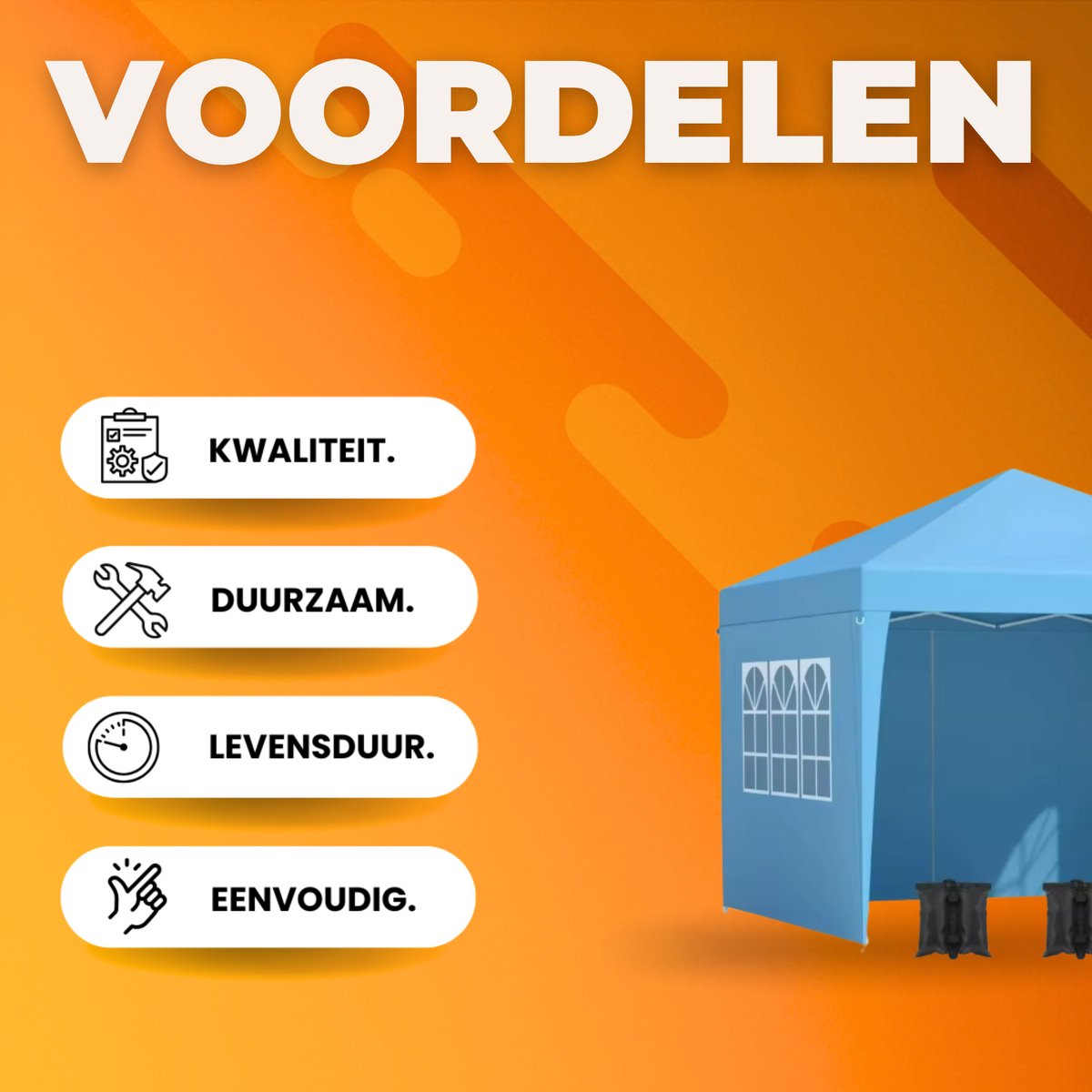 Partytent met zijwanden - 300x300cm - Feesttent - Opvouwbaar - Blauw - Easy up - Paviljoen - Waterdicht weerbestendig - In hoogte verstelbaar