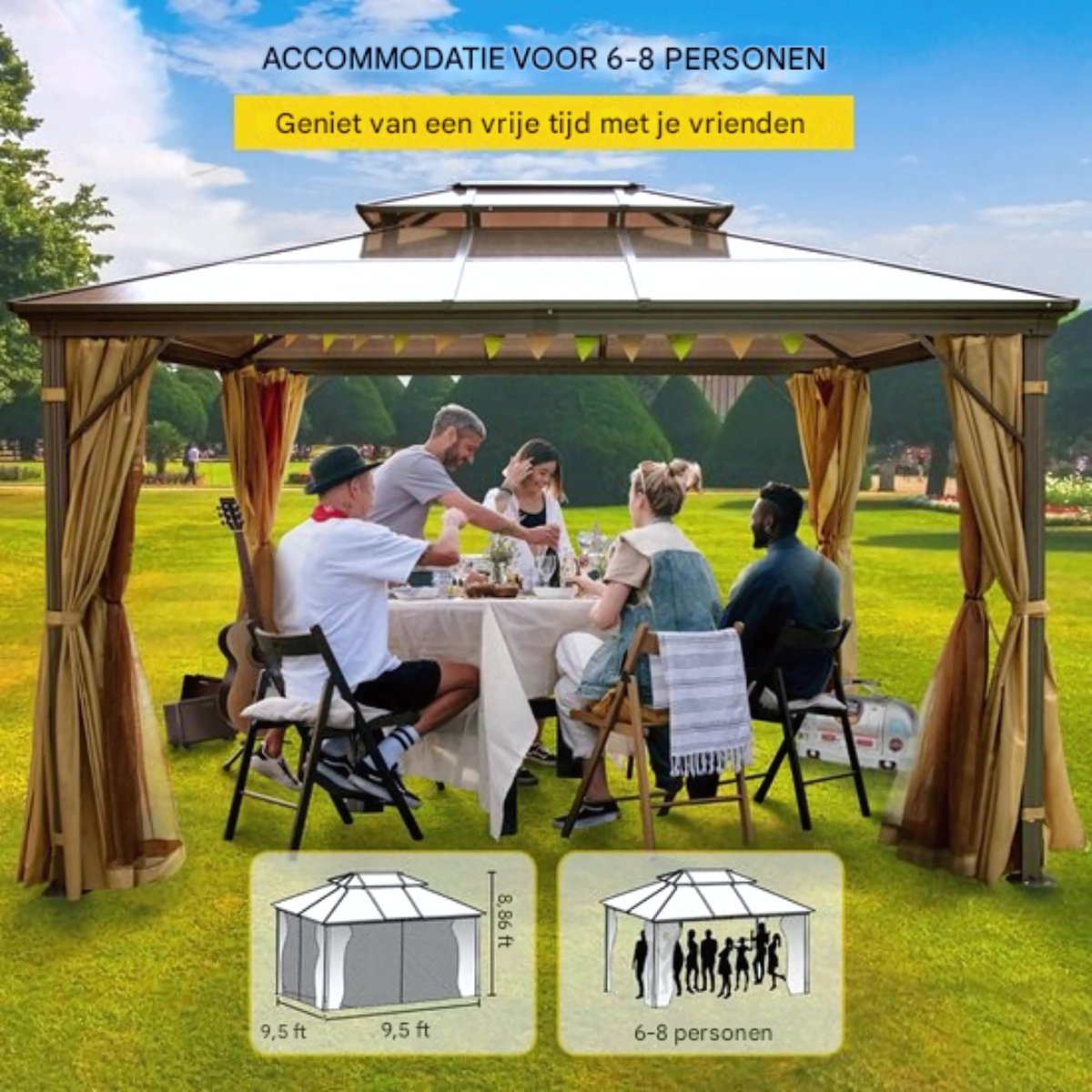 Luxe paviljoen - 3x3M - Weerbestendig - Prieel - Partytent - Gazebo - Pergola - Aluminium Frame - Polyester Doek