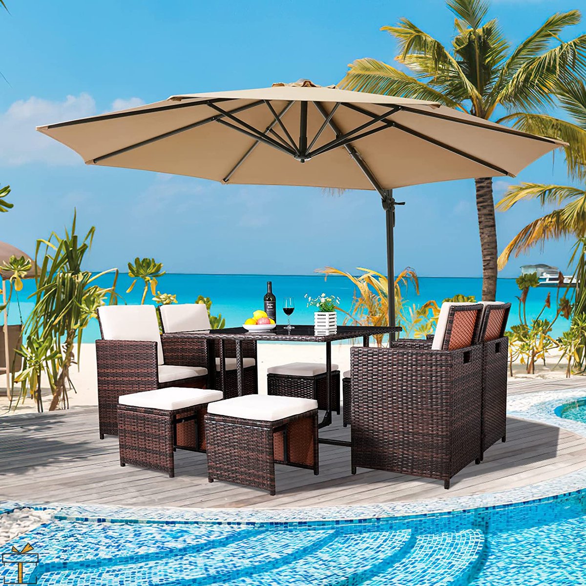 Luxe tuinset - 4 tot 8 persoons - Loungeset tafel - Wasbare kussens - Tuintafel met stoelen - Tuinsets - tuinmeubels