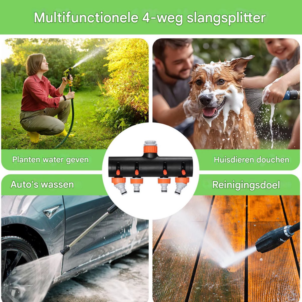 Tuinslangadapter - Aansluit 4-set - Tuinspuit - Aansluitset - Slangsplitter met Klep voor Buitenirrigatie - Aluminiumlegering & ABS Connectoradapter