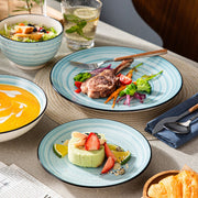 Ornate Bordenset – 6 persoons – 24 delig – Blauw Keramisch – Dinerborden – Ontbijtborden