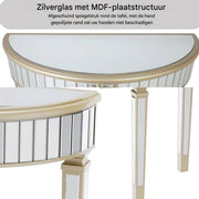 Consoletafel Luxeon - Sierlijke Gespiegelde Halve Maan Console Tafel - Voor Woonkamer of Hal - Zilveren Make-up Tafel