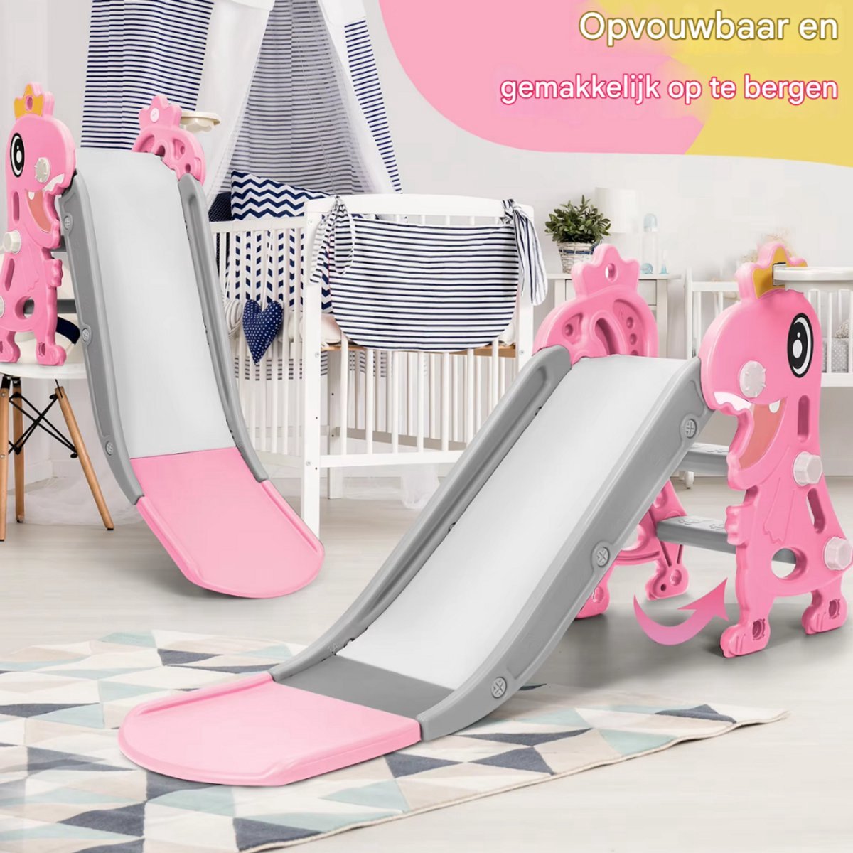 Kinderglijbaan Opulence - 3 in 1 - Met Basketbalring - Verstelbaar - Speeltoestel - Losse glijbaan - Voor binnen en buiten - Wit