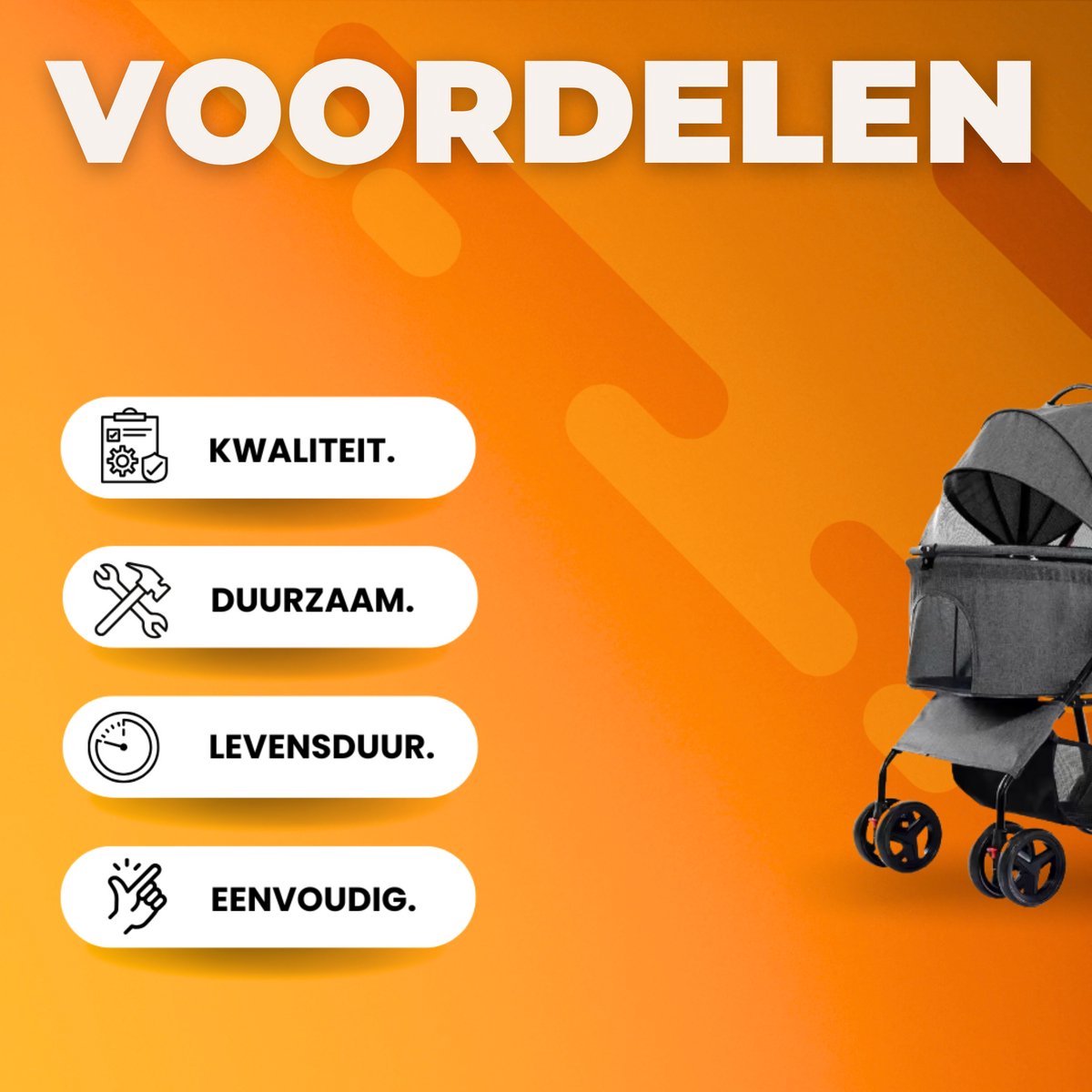 Hondenbuggy Fioren inklapbaar - All terrain - 30kg capaciteit - Ook voor katten - Comfort voor dieren - Grijs