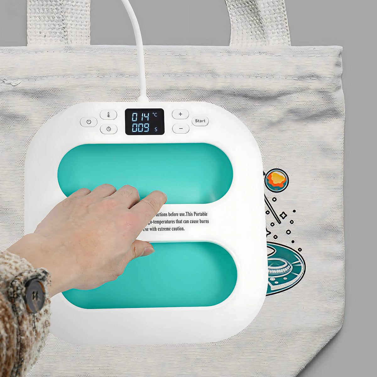 Draagbare Warmtepers - 23x23cm - Hittepers - Transferspers - Voor T-shirts, Tassen, Hoeden & Maskers - Instelbaar tot 401℉ met Geheugenfunctie - ABS Behuizing