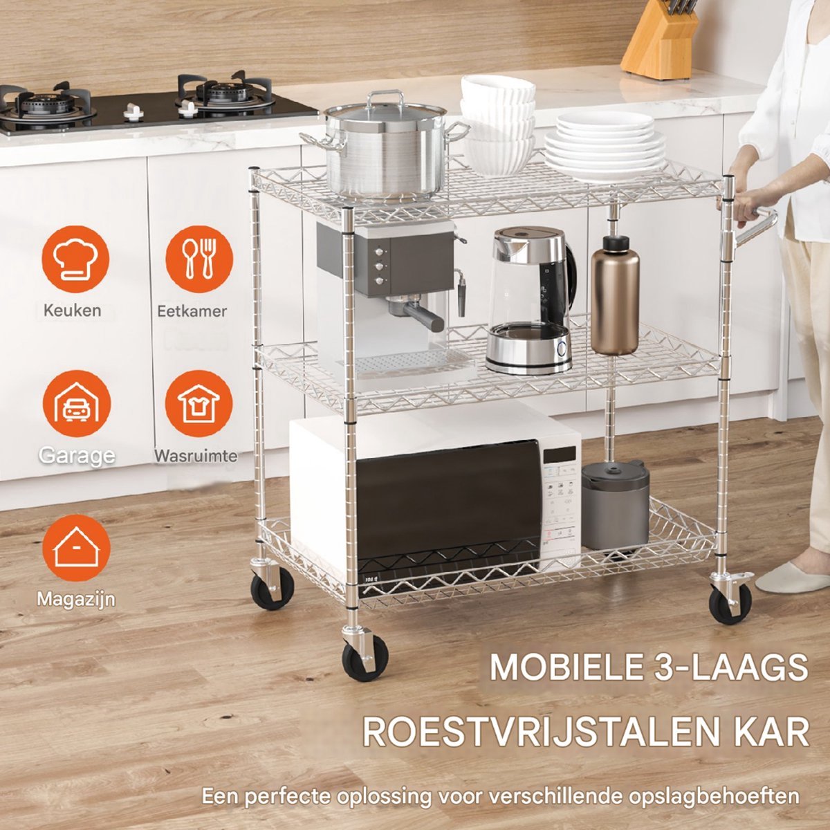 3-laags cart - Trolley - Organizer - Keukenopslag - Service kart