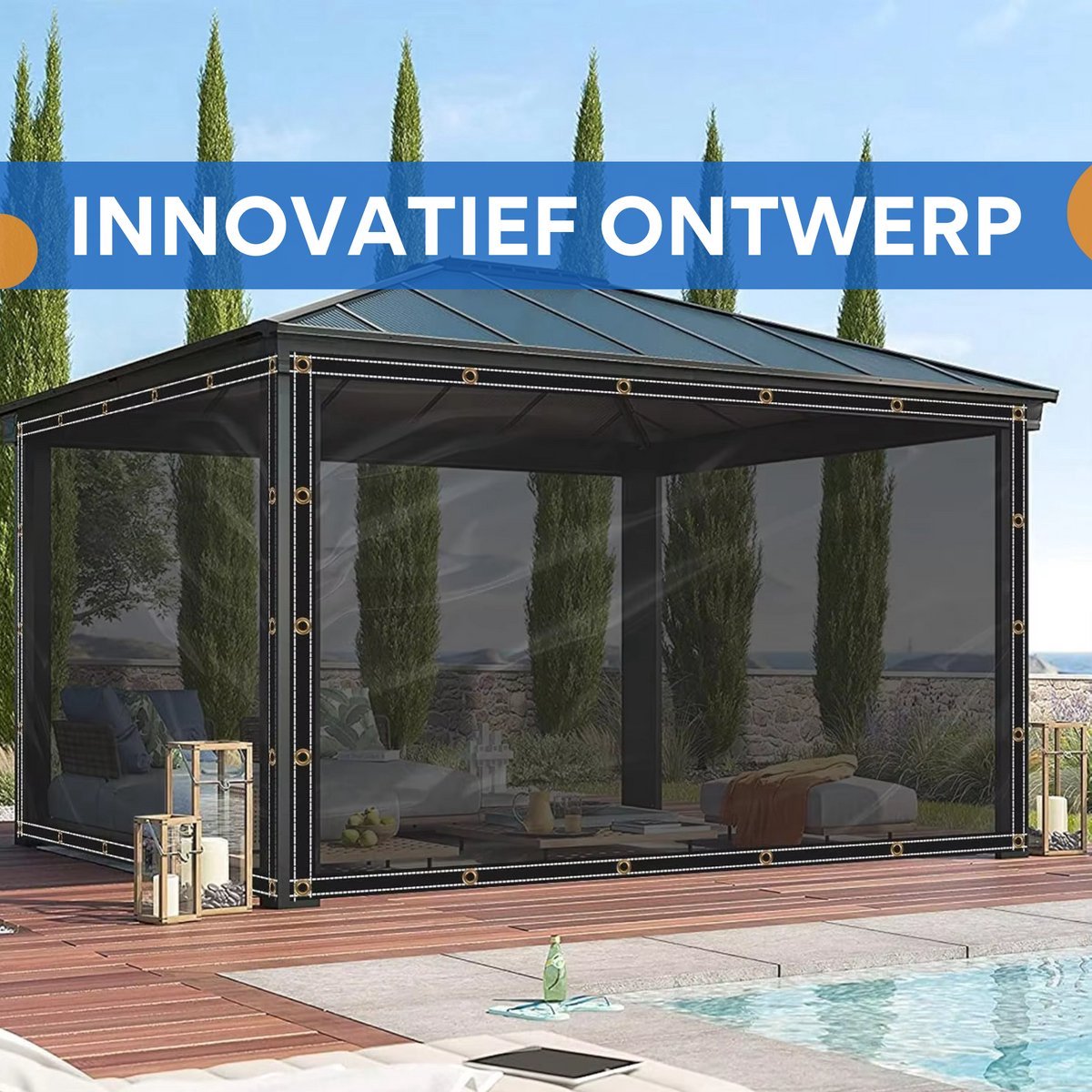 PVC Zeil Valora - Met oogjes - Weerbestendig - Zeildoek - Voor veranda, kas, terras, tuin - Waterdicht & UV-bestendig - Donkergrijs transparant - 300x400cm