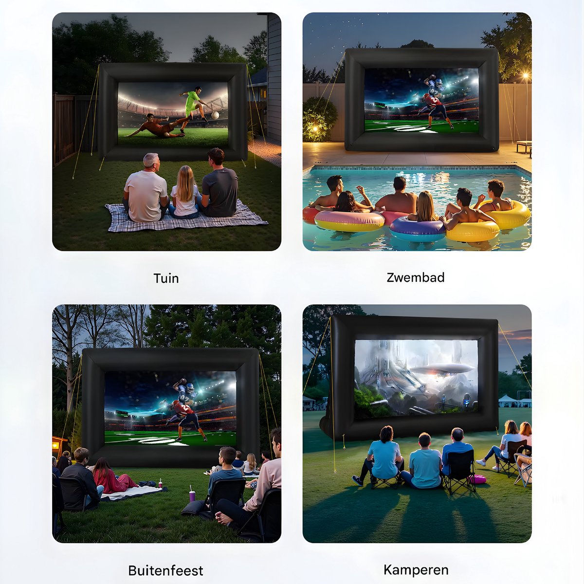 Opblaasbaar Projectorscherm - Filmscherm - voor Buitenevenementen, Entertainment - Thuisbioscoop, Feesten & Zwembad - Inclusief Luchtblazer - 488cm