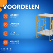 Bijzettafel Mira - Moderne - Goud - Echter marmer - Salontafel - Woonkamer - Emerald look - Side table - 40cm - Vierkant