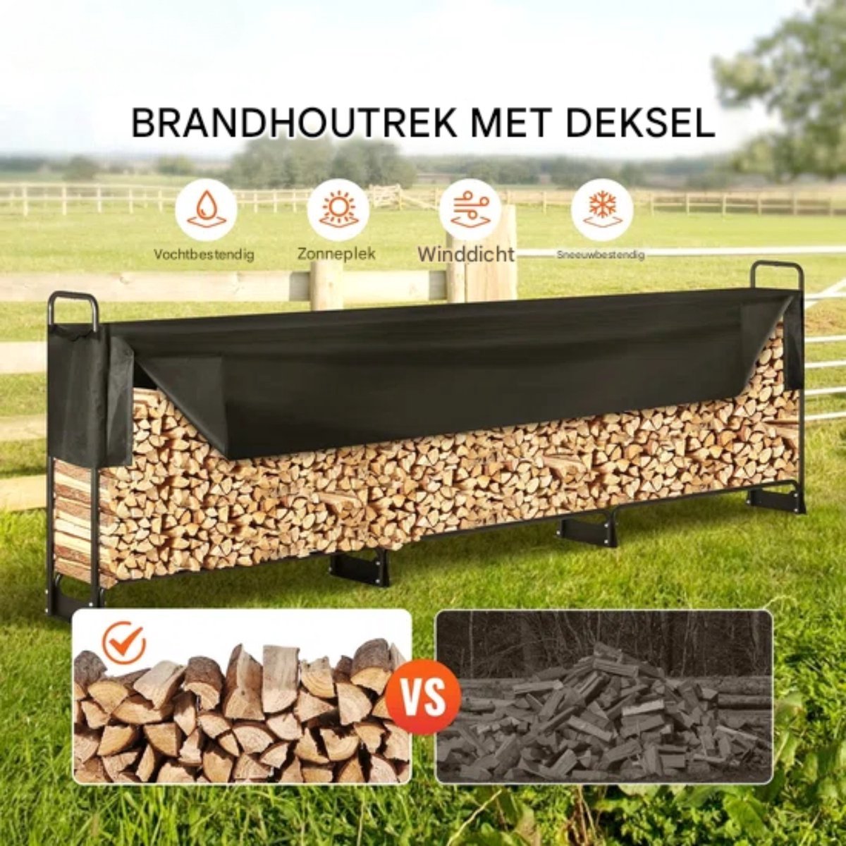 Metalen brandhoutrek - Houtrek - Waterdichte Hoes - 400KG
