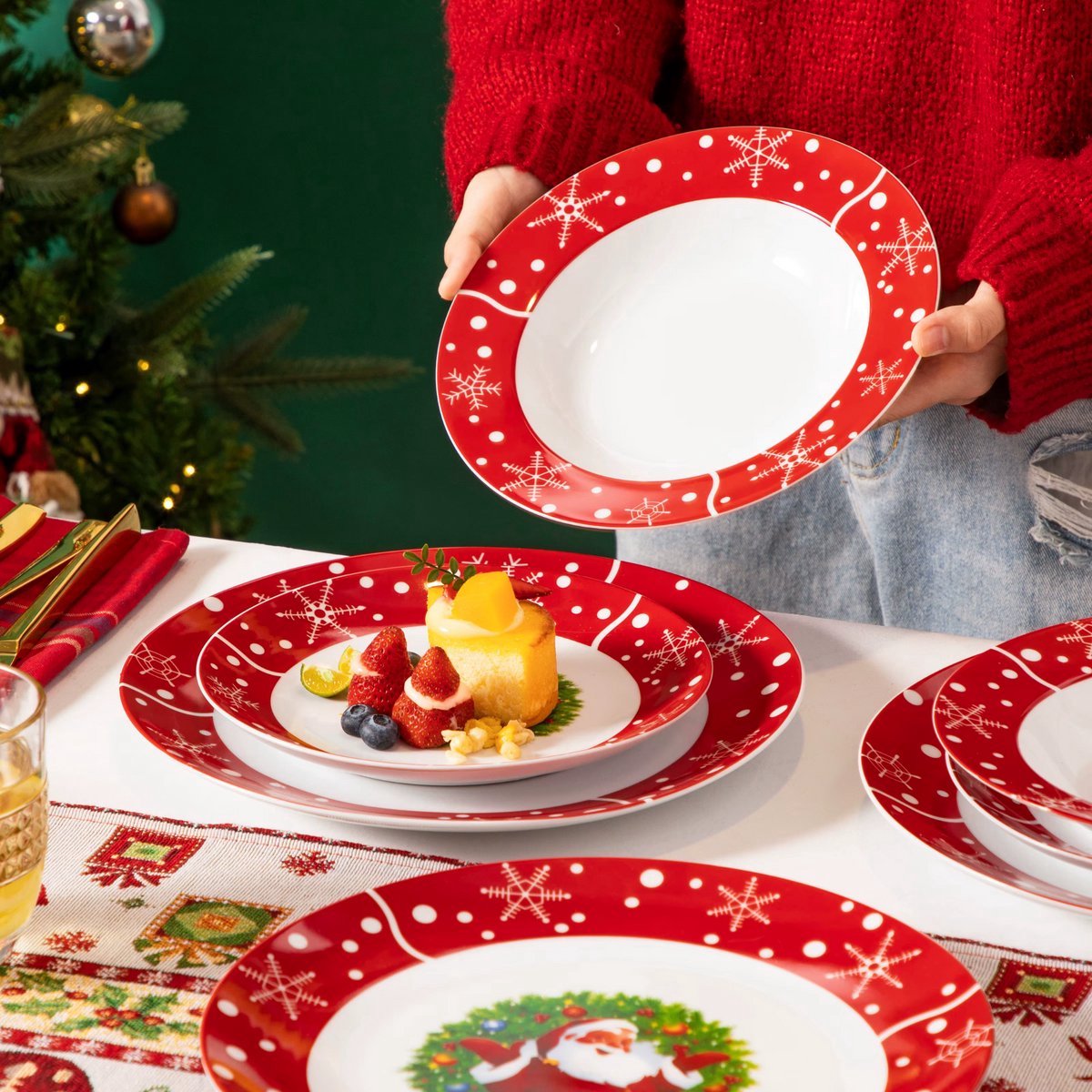Splendid Serviesset – Dinerborden – Kerst 8 persoons – 24 delig – Keramisch – Ontbijtborden – Uniek servies