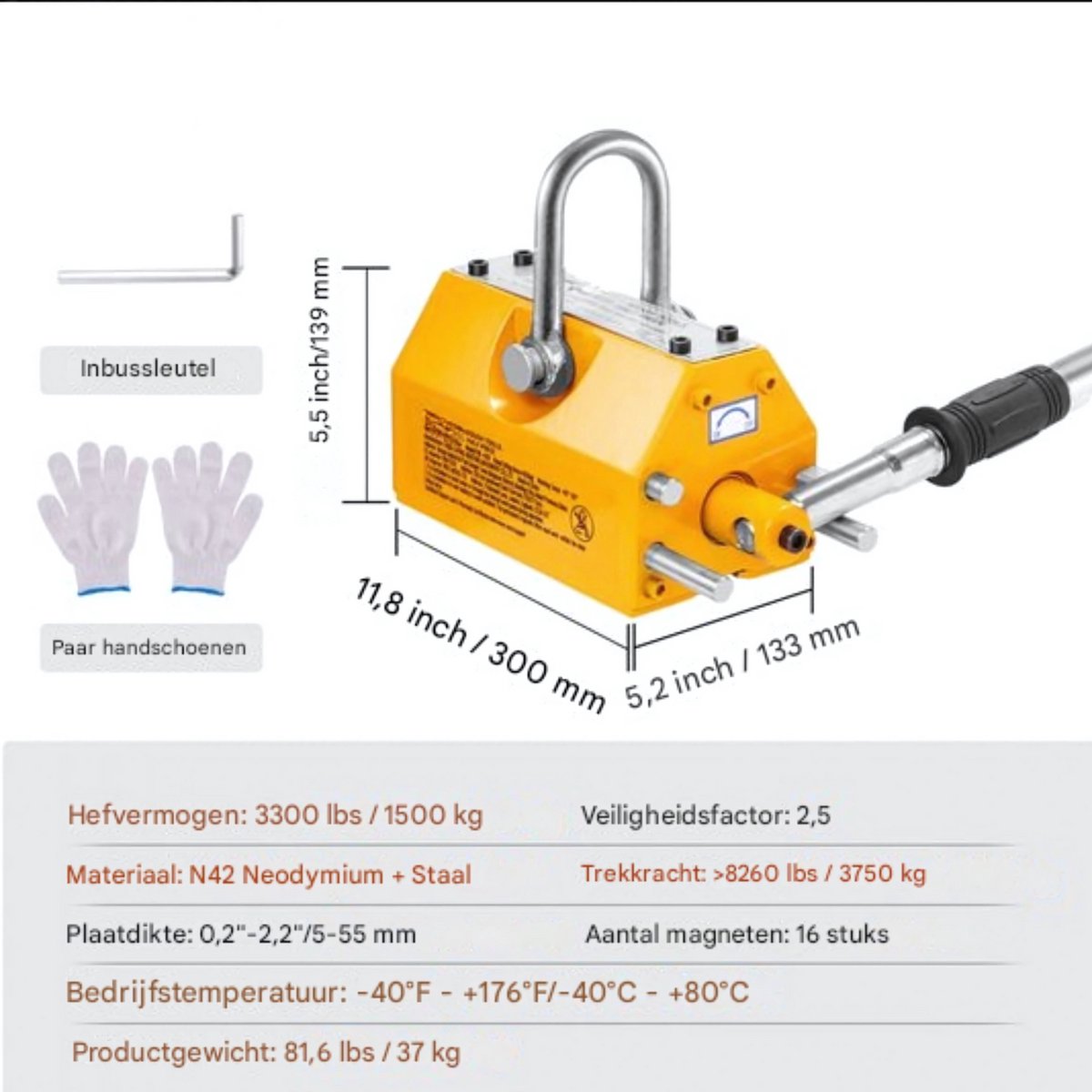 Hefmagneet PRO - 1500KG Laadvermogen - 3750KG Trekkracht - Neodymium en staal