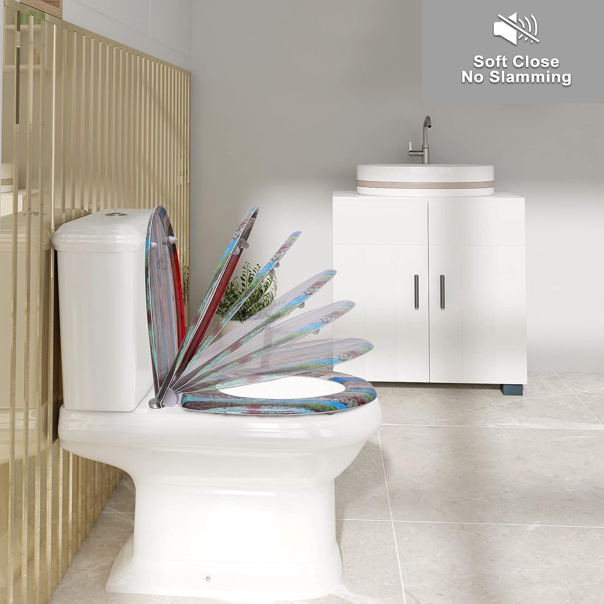 Bolt Edge Toiletbril - Met print - Antibacterieel - Softclose - Universeel ontwerp