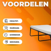 Opklapbed Zyrell op wieltjes - Met matras - 80x190cm - Logeerbed - Vouwbed 1 persoons - Inklarbaar - voor Volwassenen