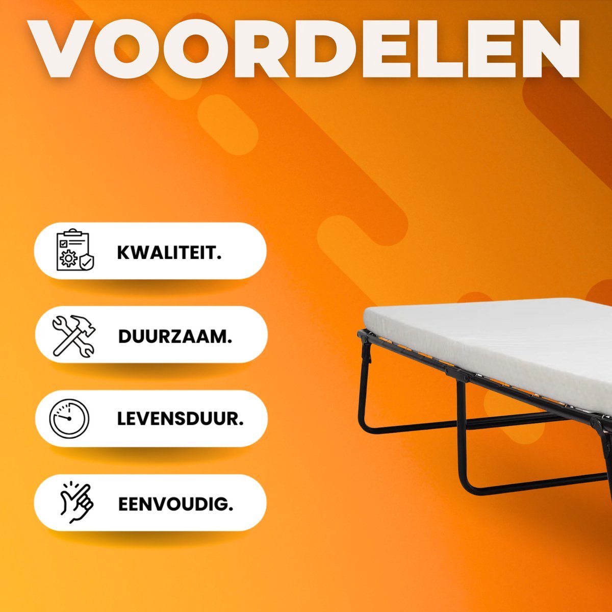 Opklapbed Zyrell op wieltjes - Met matras - 80x190cm - Logeerbed - Vouwbed 1 persoons - Inklarbaar - voor Volwassenen