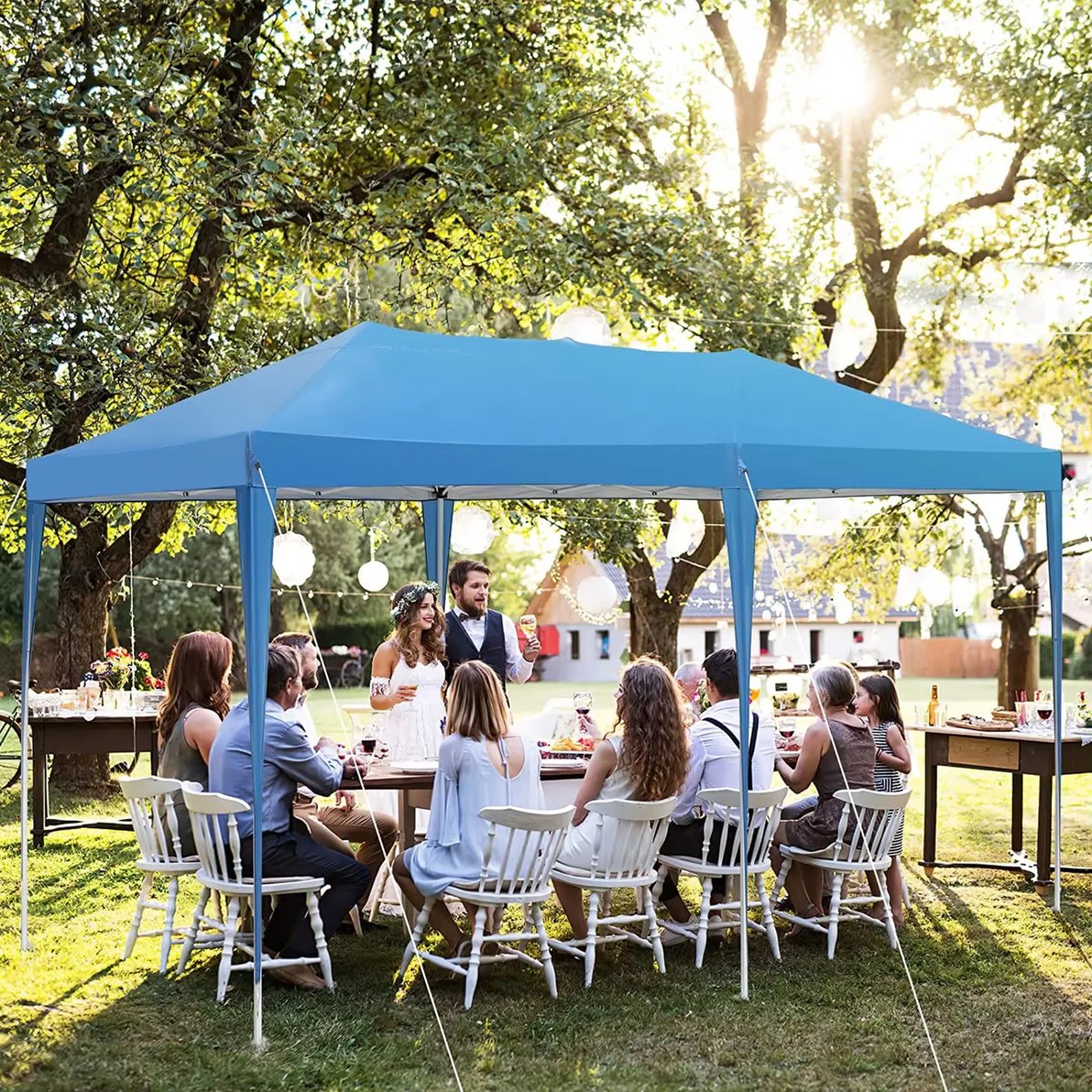 Partytent met zijwanden - 300x600cm - Opvouwbaar - Blauw - 420D Oxford Doek - Easy up - Paviljoen - Waterdicht weerbestendig - In hoogte verstelbaar