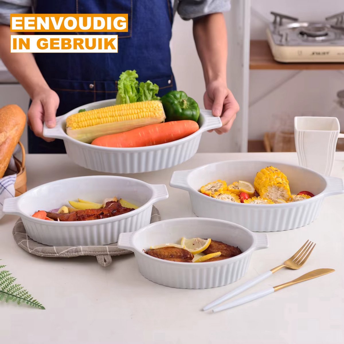 Exquisite Dinerborden - 4 persoons - 4 delig - Rood Keramisch - Lasagne - Braadslede
