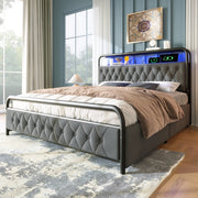 Bed - Tweepersoonsbedden - Tweepersoonsbed - USB C Oplaadfunctie APP-bediening LED Metalen bed - 140x200 - bedframe 4 Laden Fluweel
