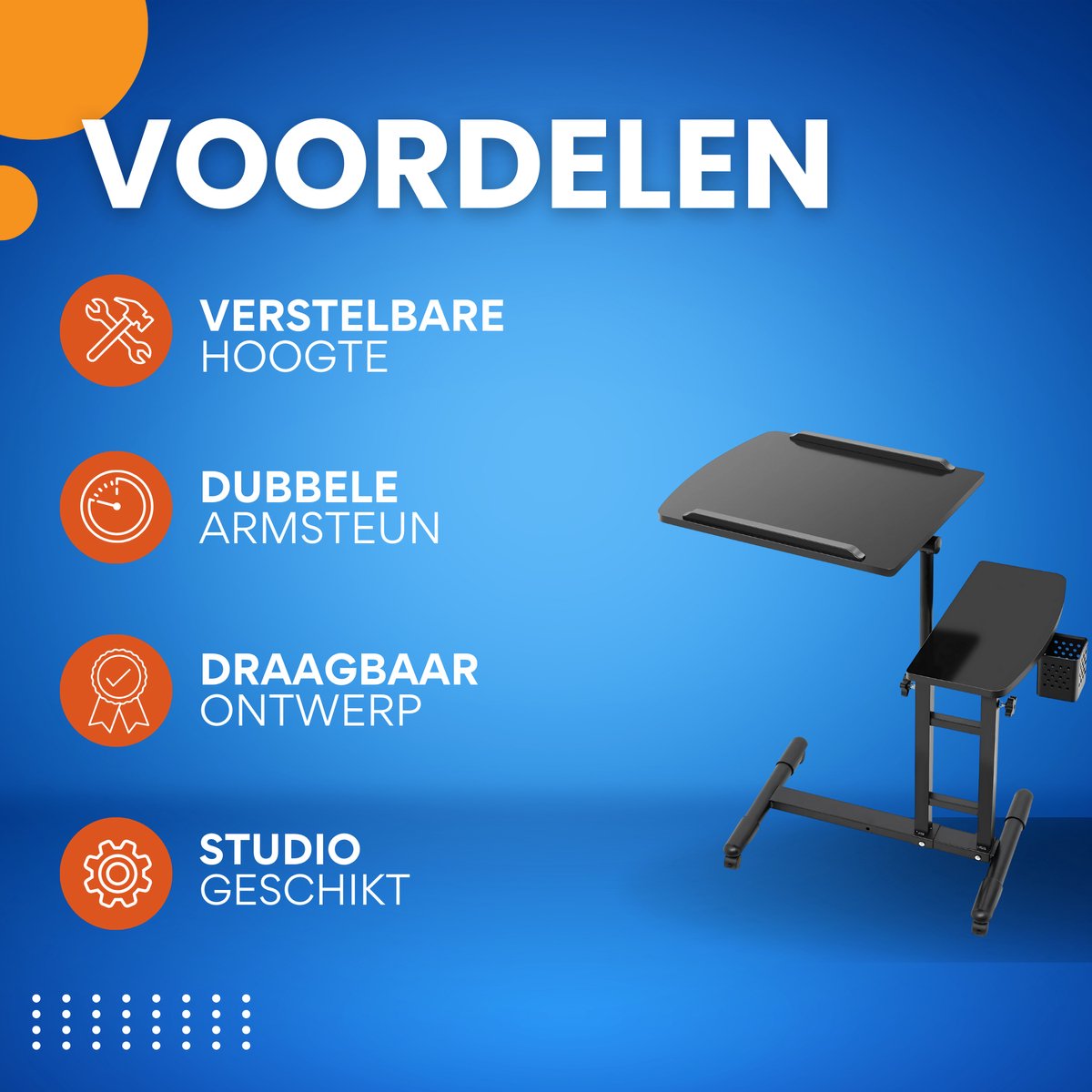 Draagbare Tattoo-Werkbank - Werktafel - Voor Studio en Schoonheidssalon - In Hoogte Verstelbaar met Verwijderbare Dubbele Tattoo-Armsteun - 64×40 cm - Zwart