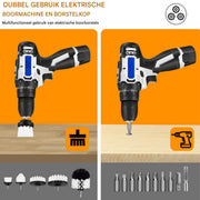 Accuboormachine 2-in-1 - Elektrische Spin-Schrobborstel - Inclusief Accu, Oplader & 6 Borstels - 25+1 Koppelinstellingen