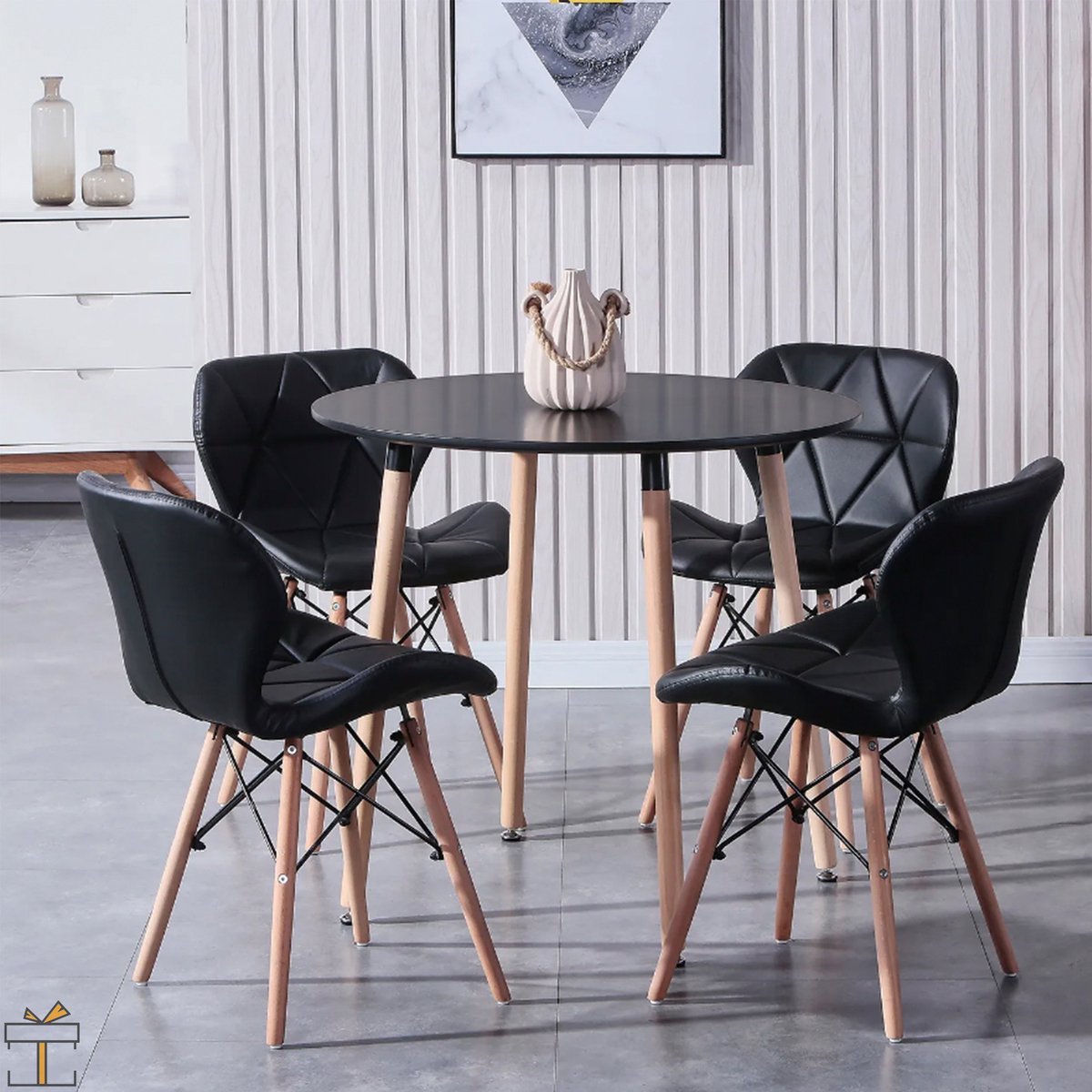 Happyment Moderne Eetkamerstoelen - Set van 8 - Zwart - Woonkamerstoelen - Keukenstoelen - Kuipstoel - Zithoogte 38cm