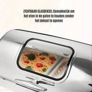 Buffetwarmer XL - Kijkglas - RVS - Warmhoudplaat - Voedselverwarmer met deksel - Chafing dish - Warmhoudbakken - 10L