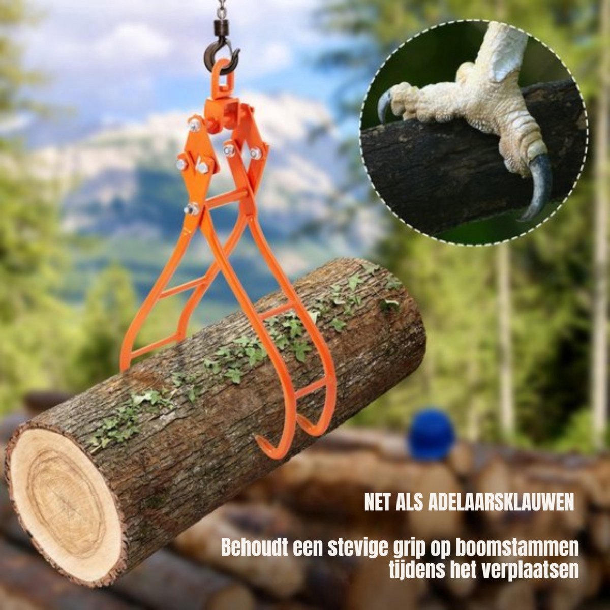 Professionele Bosbouwtang - Stamverplaatser 1000kg - Transporttang - Oranje Handgreep