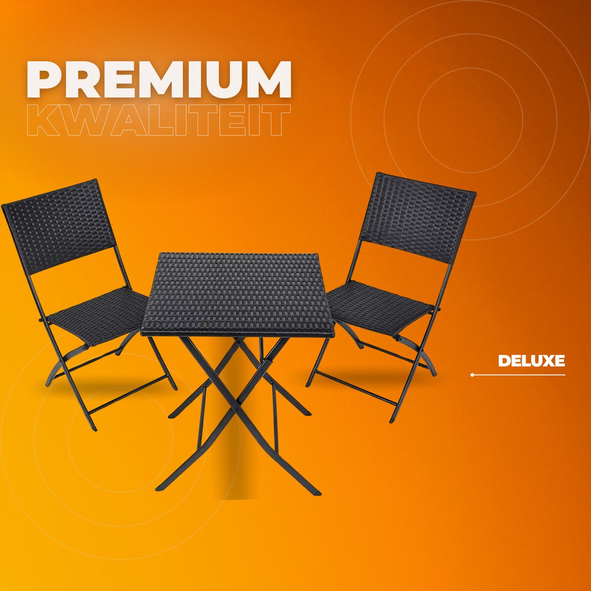 Outdoor Klaptafel Set - Balkonset - 3- delig - Voor Camping en Picknick - Opvouwbare Rotan Meubelstoel en Tafel - Draagbare Balkonset met 2 Stoelen - Donkergrijs