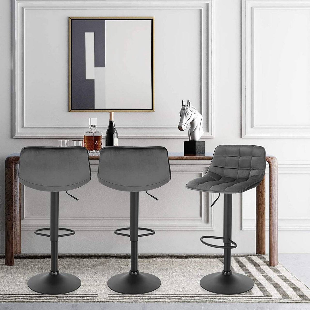 Velvet Barkrukken Mida - In hoogte verstelbaar - Met rugleuning - Set van 2 - Donkergrijs - Barstoelen ergonomisch - Keuken en bar - Zithoogte 59-81cm