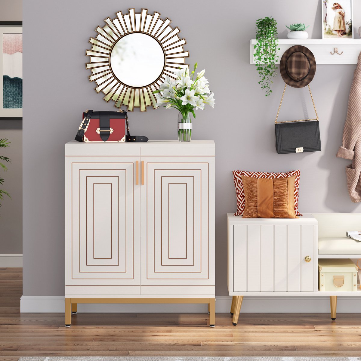 Schoenenkast deluxe - Met deuren - Wit - 20 paar - Schoenenrek - 80m - 6 laags - Opbergkast