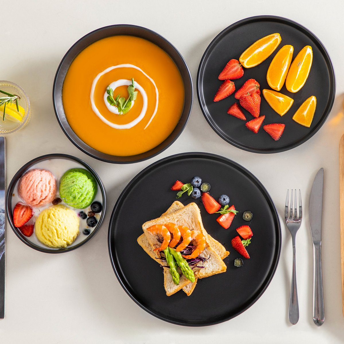 Morencia Serviesset - 48 delig - 12 persoons - Zwart - Dinerborden - Bordenset - Diepe borden - Ontbijtborden - Servies - Keukenservies