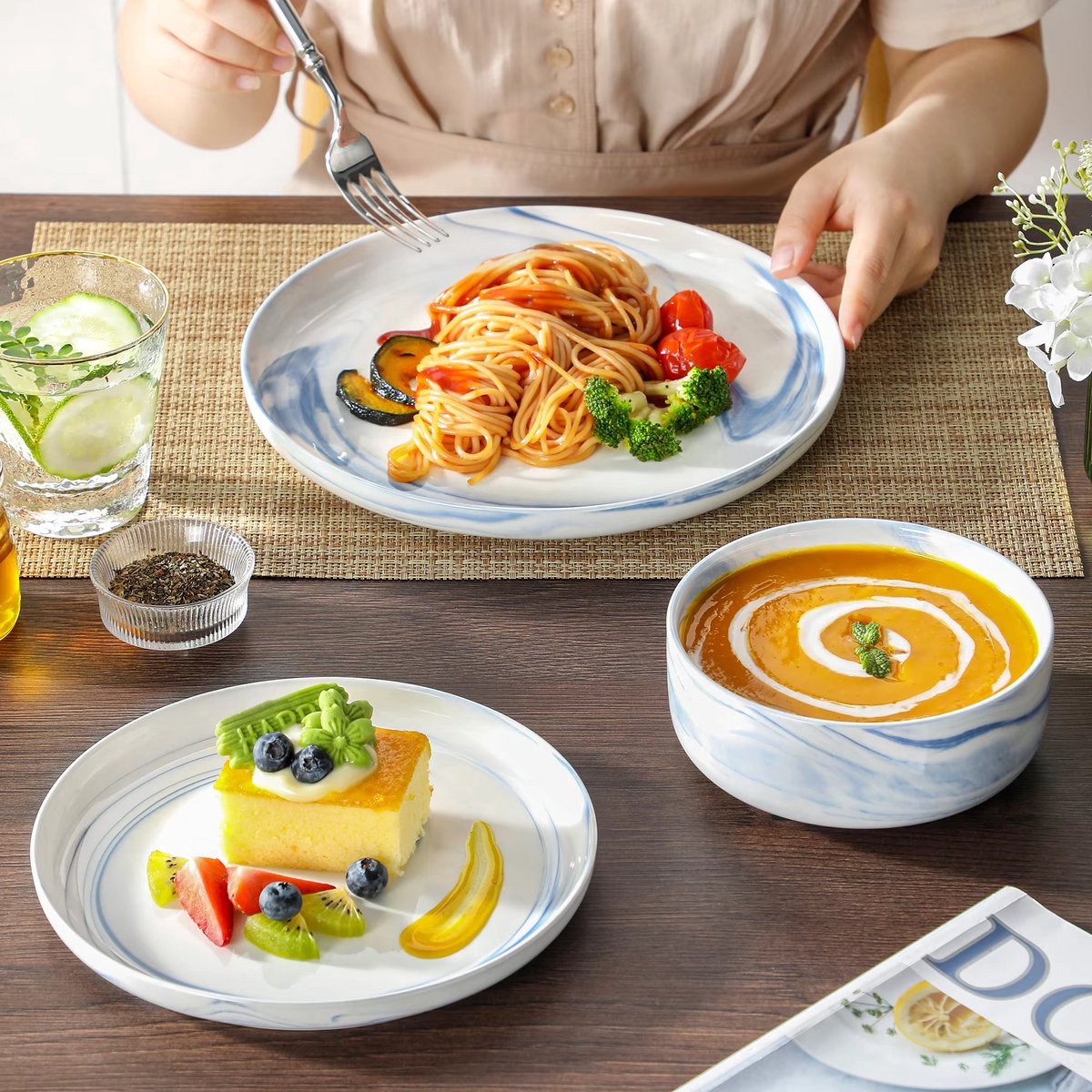 Vintage Dinerborden – Serviesset – 12 persoons – 36 delig – Keramisch – Breakfast Plates – Hoogwaardige kwaliteit