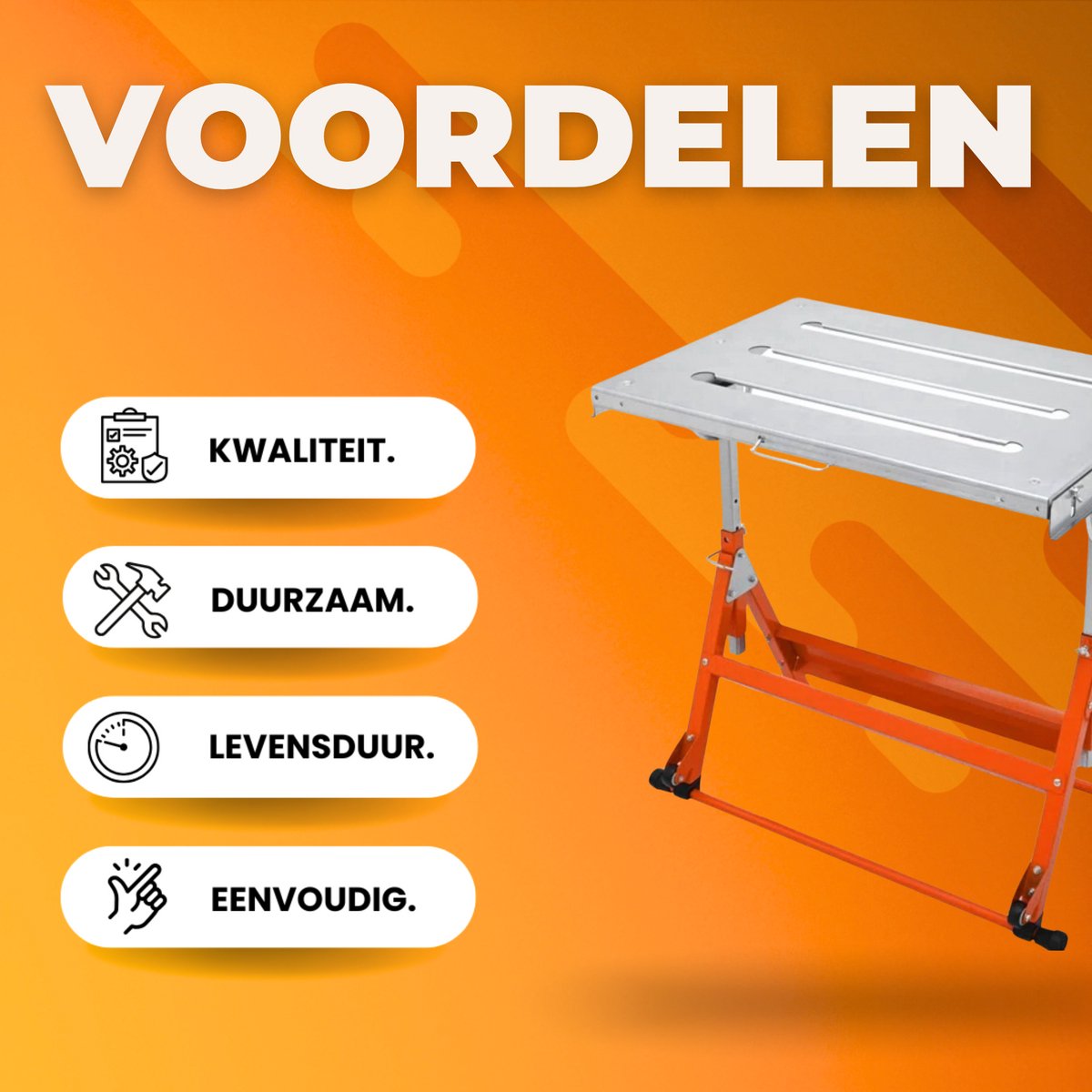 Opklapbare Lastafel - Werkbank 76x50 cm - Verstelbaar 63–81 cm - 181kg - 0°/30°/90°