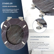 WC-bril - Toiletbril – Voor Toilet & Badkamer – Soft-Close - Grijs